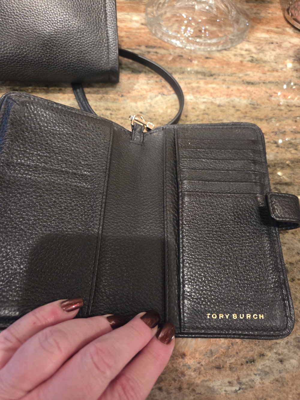 Tory Burch Black Leather Crossbody and Wristlet with Gold Logo - Picture 6 of 6